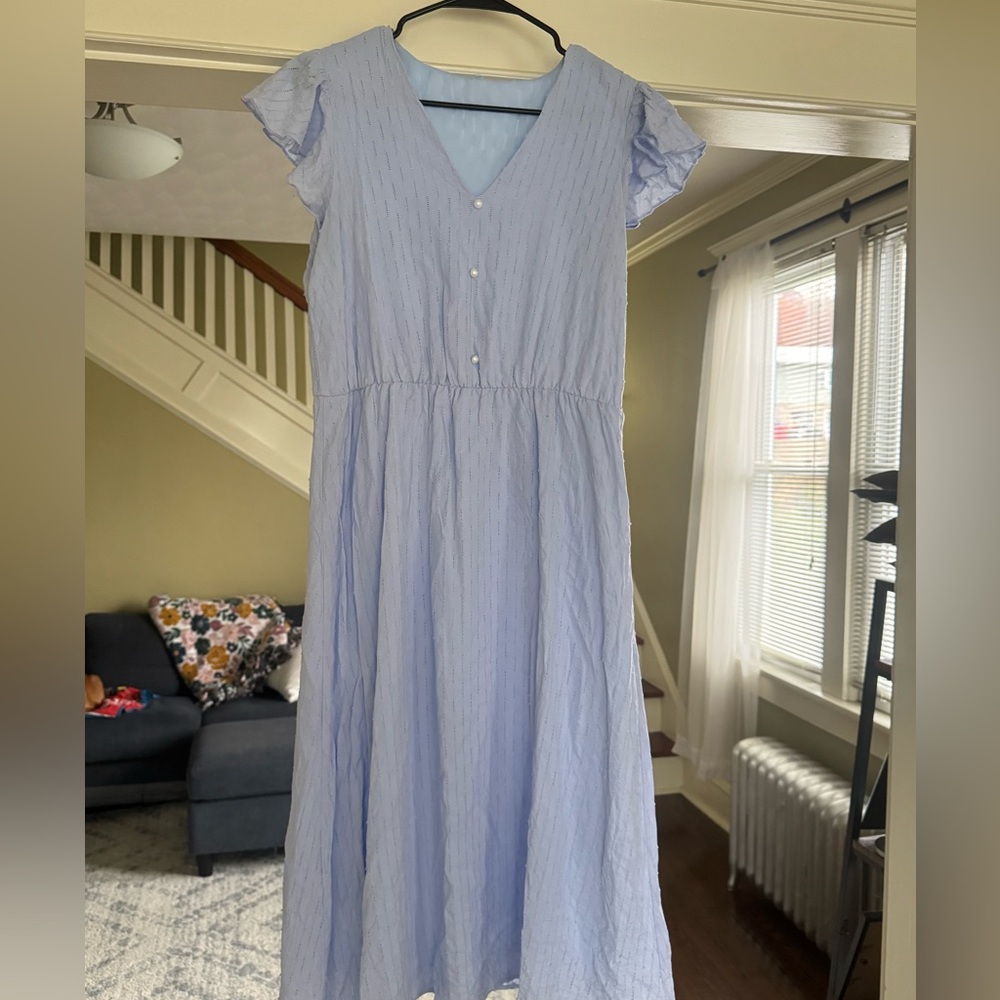 Light Blue Ruffled Sleeve Dress